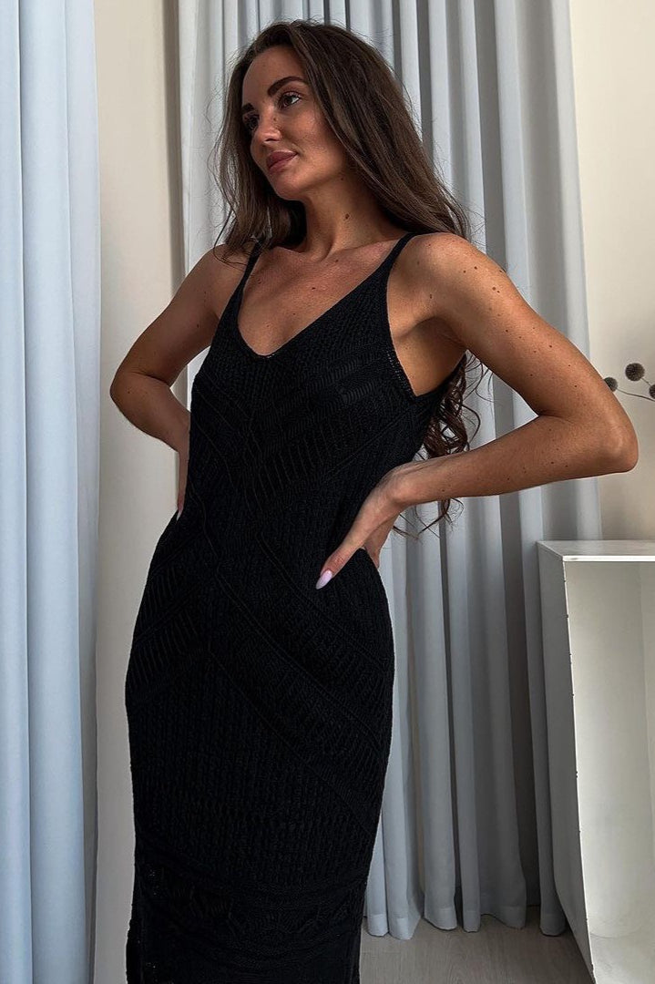 Cami U-Neck Crochet Sexy Knit Maxi Sweater Dress