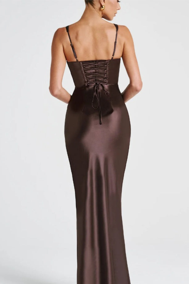 V-Neck Bone Detail Silk Dress