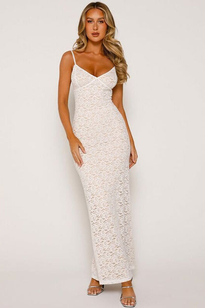 Sexy Deep V Backless Maxi Lace Dress