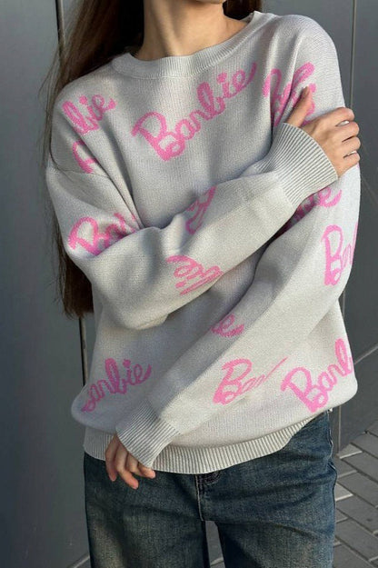 Letter Print Crew Neck Sweater