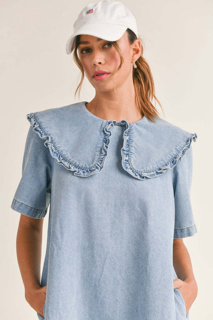 Ruffled Collar Denim Dress