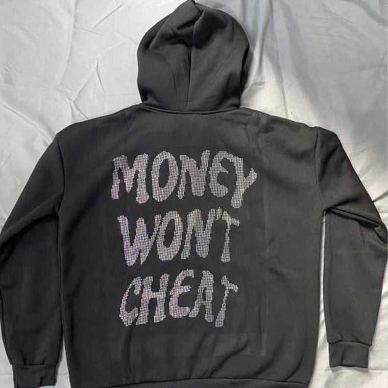 Rhinestone Letter Zipper Hoodie