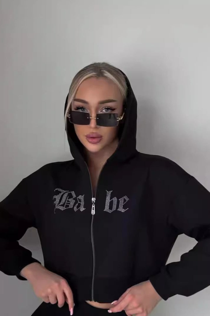 Rhinestone Zipper Hoodie