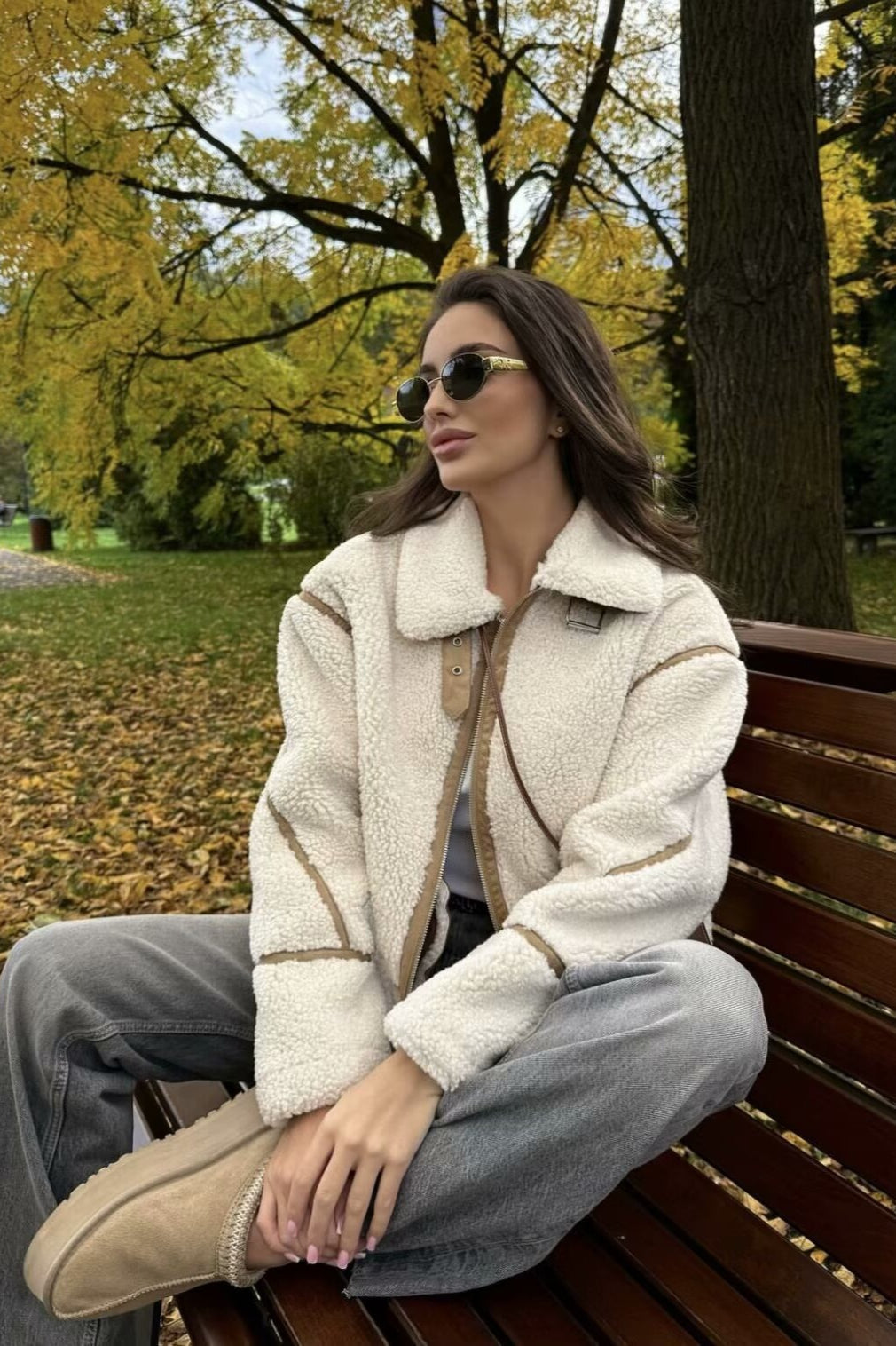 Lapel Faux Shearling Fleece Coat