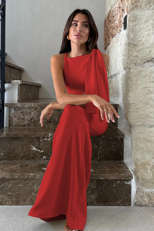 Solid Color Asymmetric Work Dress