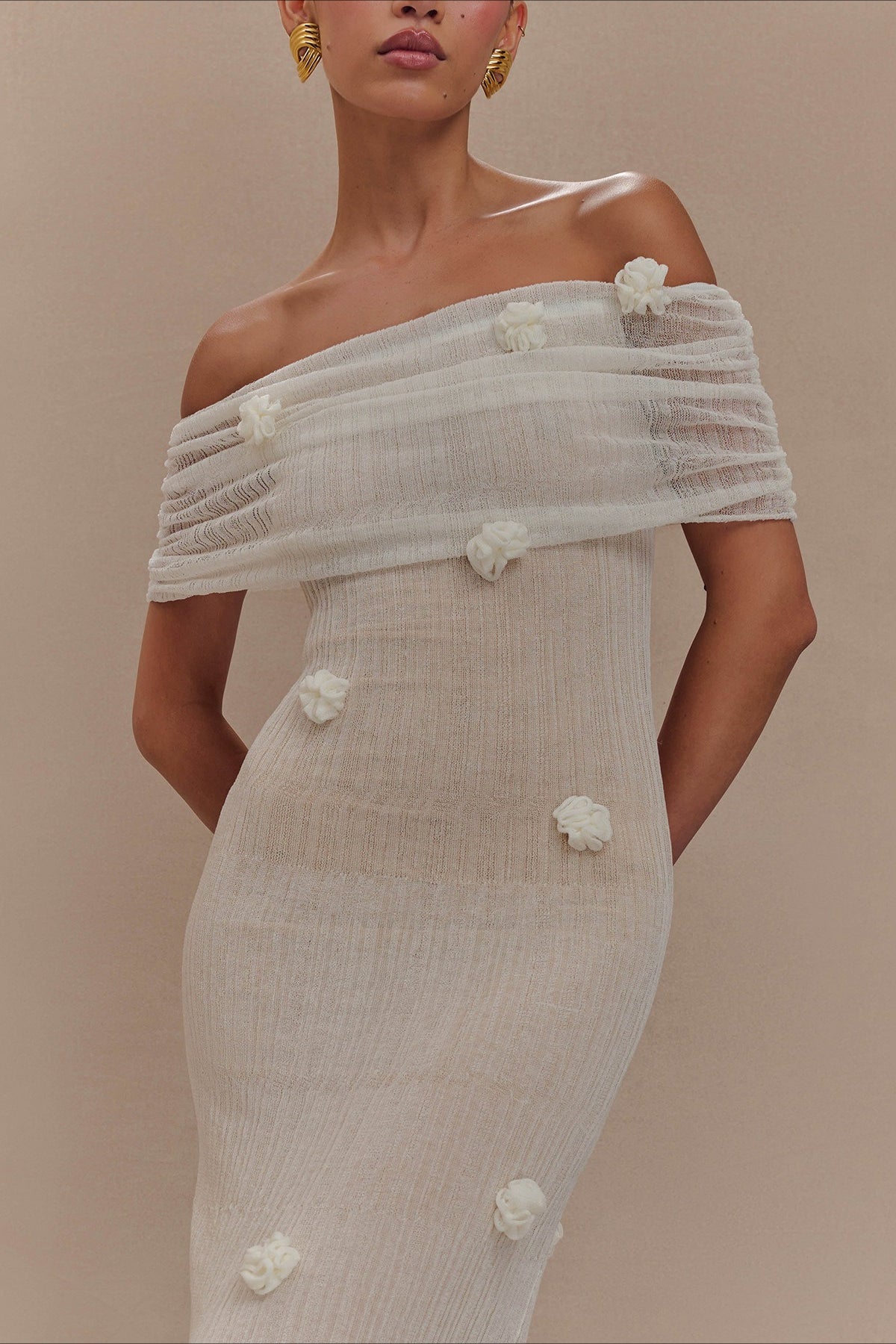 Solid Knit Floral Swim Cover Up Sweater Dress