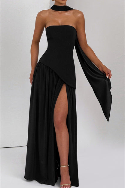 Color Block Sexy Strapless Off Shoulder Slim Formal Dress