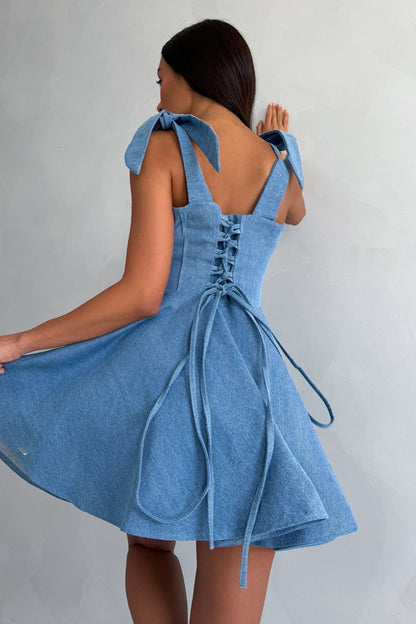 Tie Front Bodycon Denim Dress