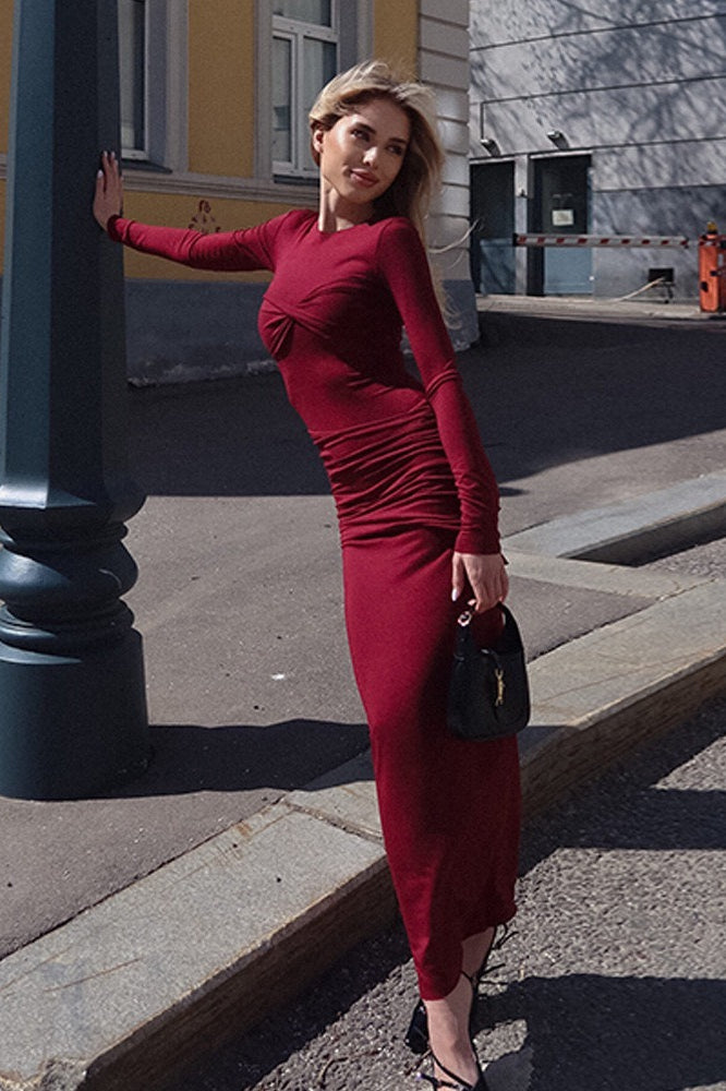 Elegant Ruched Maxi Work Dress