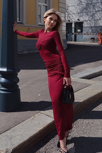 Elegant Ruched Maxi Work Dress