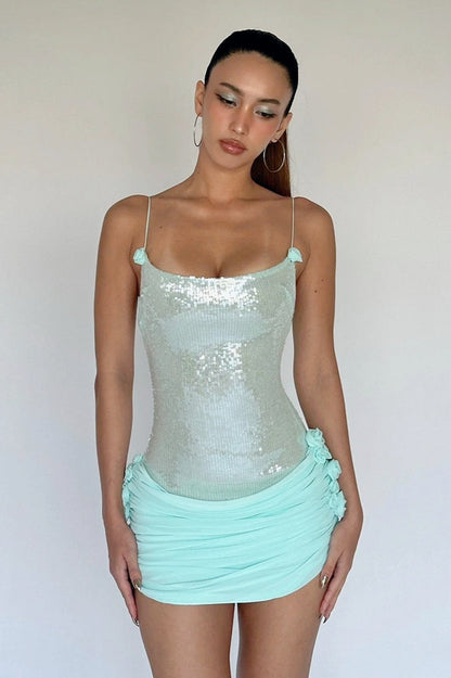 Sequin Sheer Floral Slip Dress