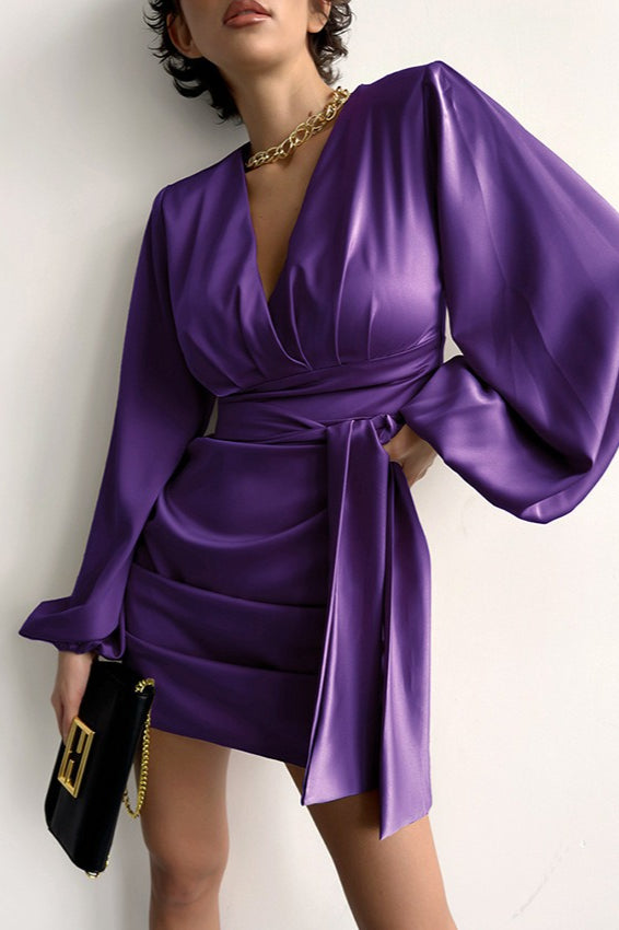 Elegant Satin V Neck Slim Cocktail Dress
