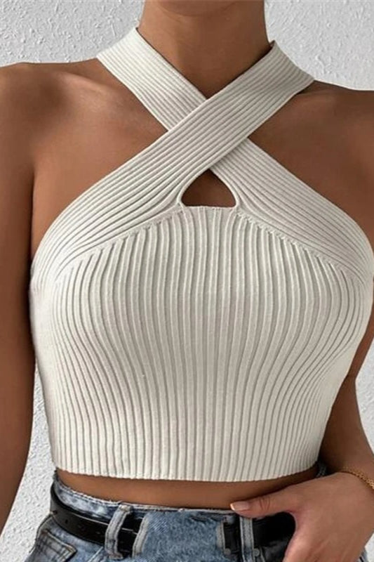 Knit Cross Neck Crop Top
