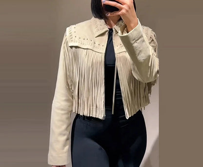 Retro Tassel Beaded Zipper Jacket