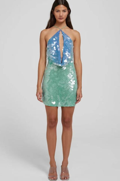 Chic Halter Backless Slim Sequin Sling Sequin Dress