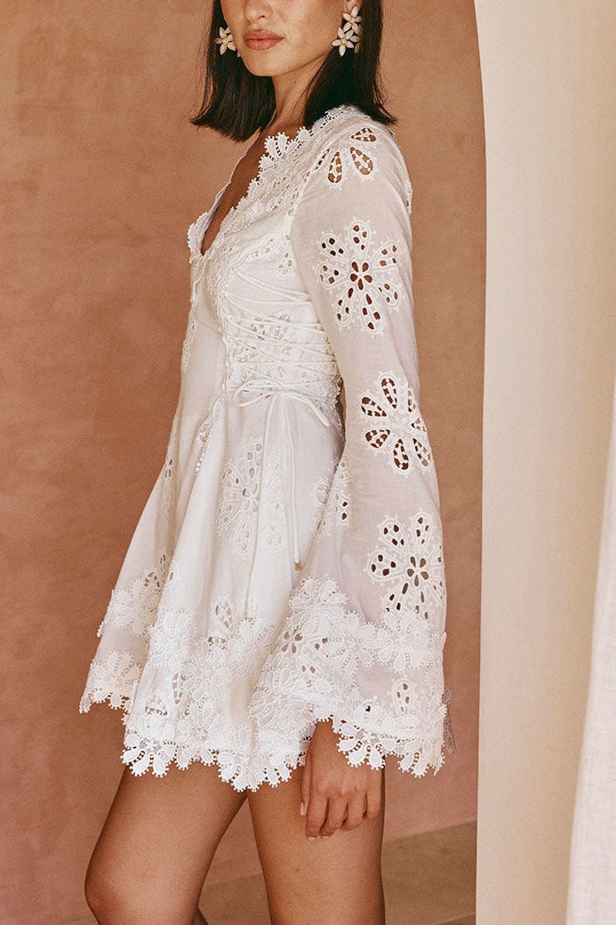 Lace Trim V Neck Bodycon Lace Dress