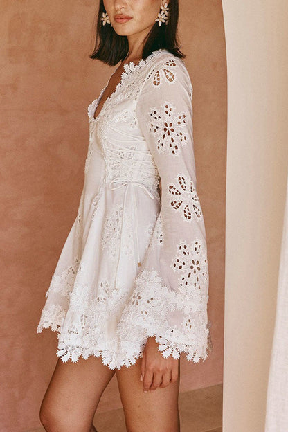 Lace Trim V Neck Bodycon Lace Dress