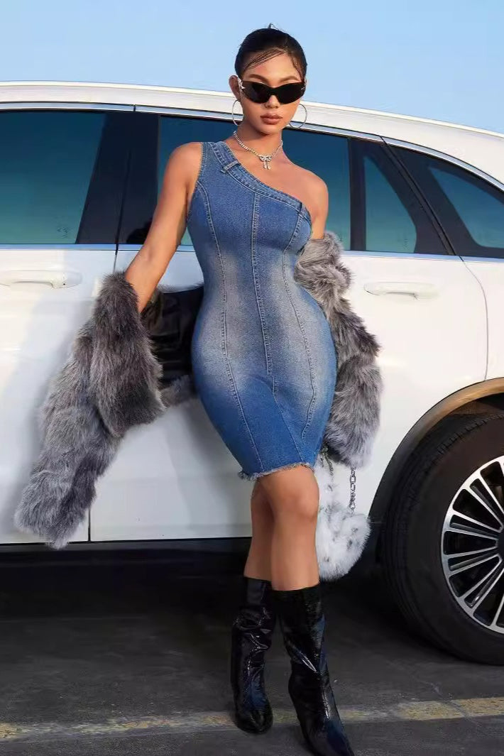 Sexy Bodycon Washed Denim Dress