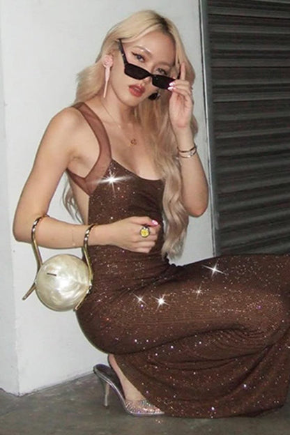 Sheer Panel Low-Back Party Dress