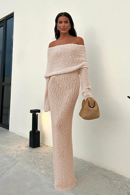 Backless Knit Off-Shoulder Maxi Sweater Dress