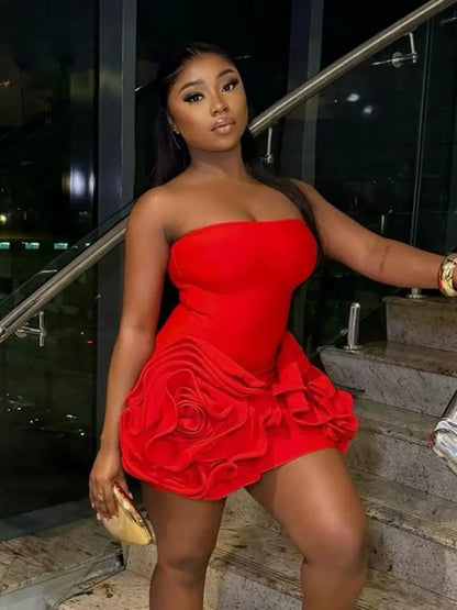 3D Flower Strapless Mini Party Dress