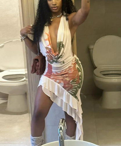 Mesh Print Ribbon Collar Gothic Mini Dress