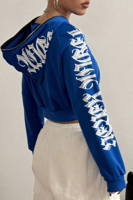 Trendy Printed Zipper Hoodie