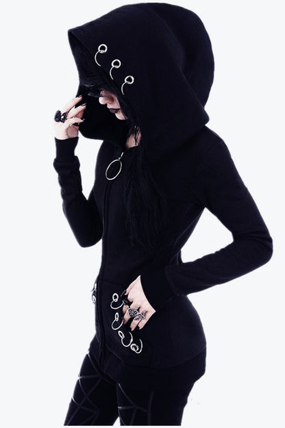 Black Punk Metal Ring Hoodie