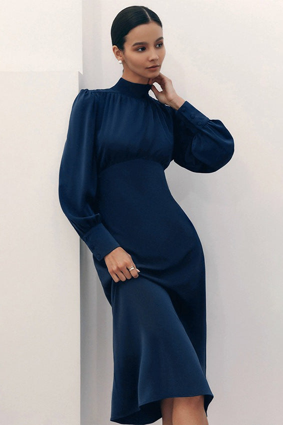 Elegant High Neck Long Sleeve High Waist Cocktail Dress