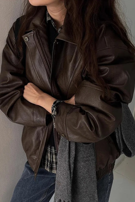 Retro Zipper PU Leather Motorcycle Jacket