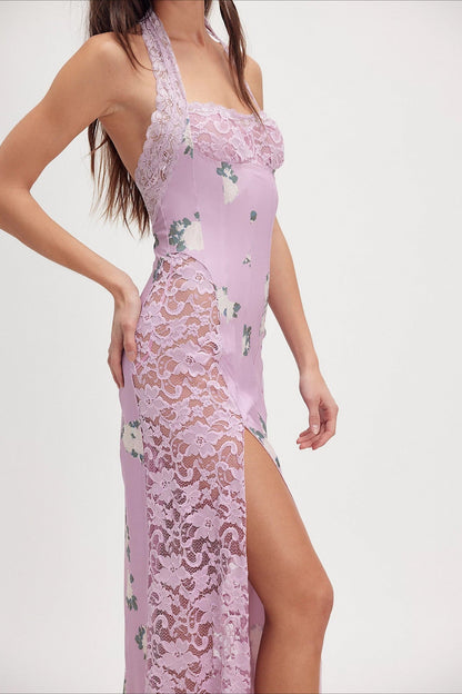 Elegant Floral Spaghetti Strap Maxi Lace Dress