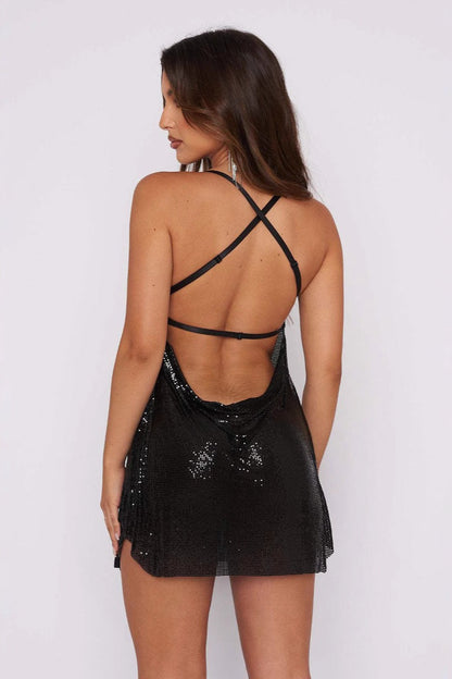Sexy Slim Open Back Off-Shoulder Sequin Dress