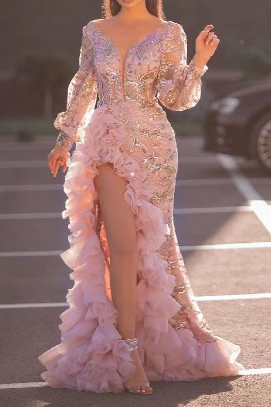 Sheer Train Maxi Party Dress