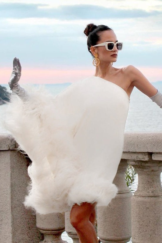 One-Shoulder Cape Mini Party Dress