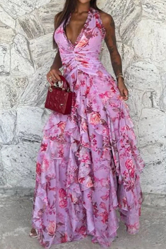 Sleeveless Hollow Maxi Floral Dress