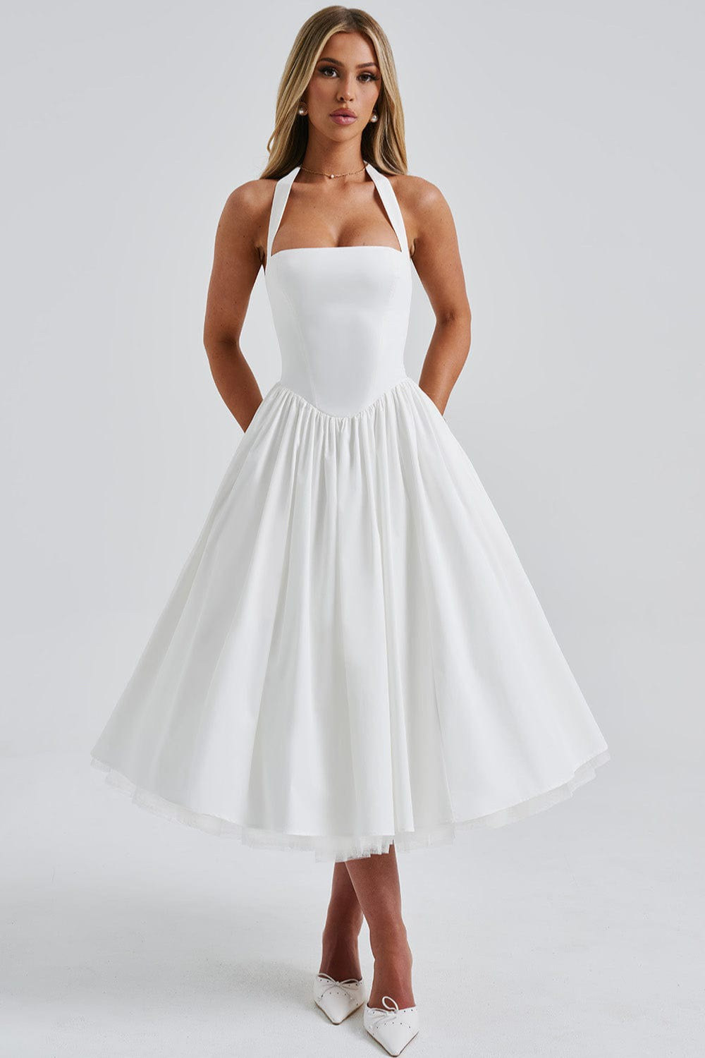 Tie-Waist Puff Party Dress