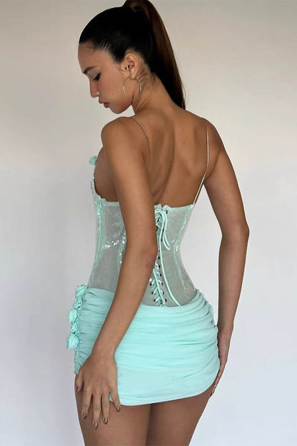 Sexy Sheer Sling Slim Floral Sequin Dress