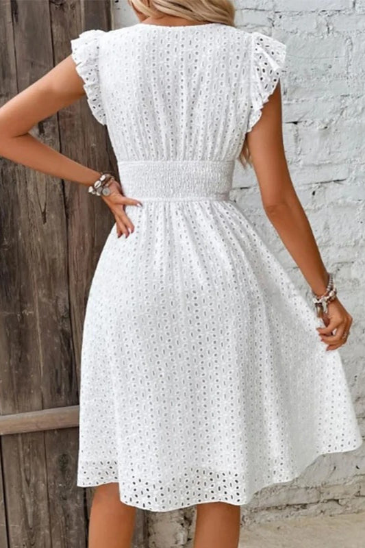 V-Neck Lace Waist Mini Dress