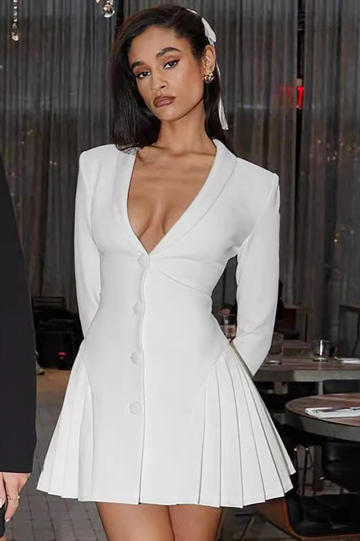 Solid Color Blazer Work Dress