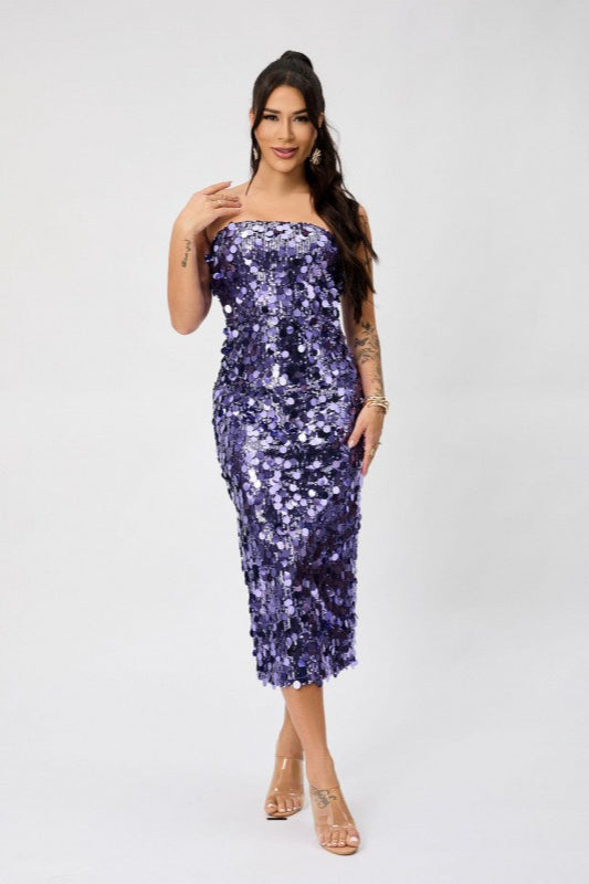 Strapless Backless Sequin Split Sexy Party Sequin Dress