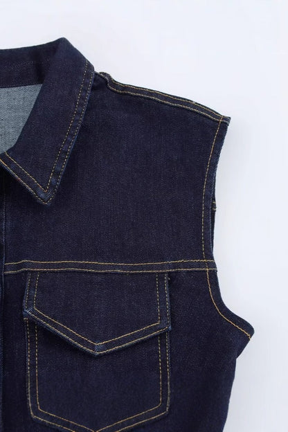 Sleeveless Ruched Mini Denim Dress