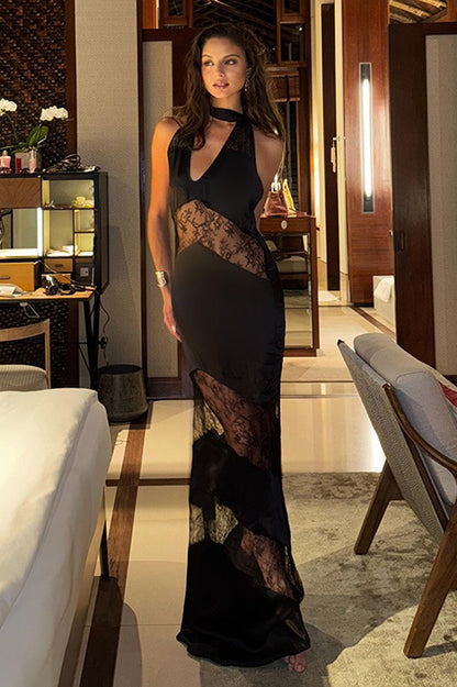 Halloween Lace Backless Halter Dress