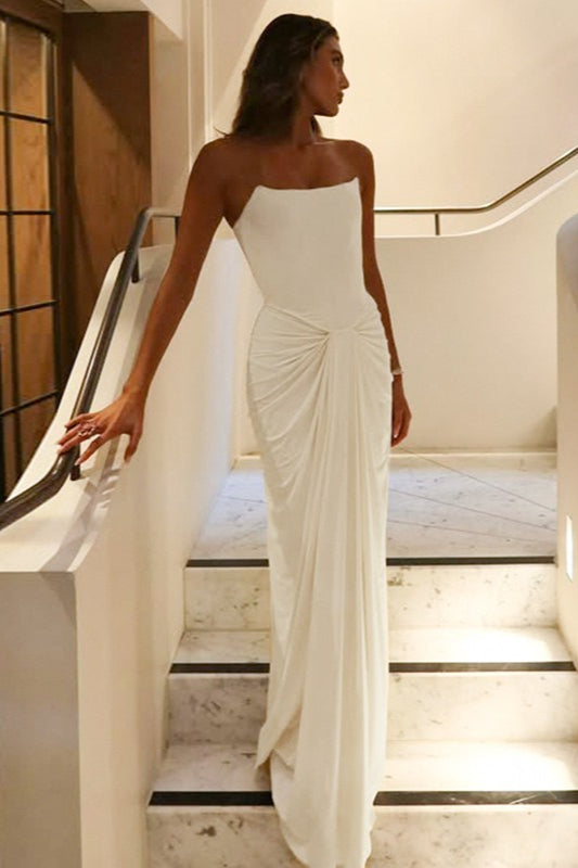 Boned Lace-Up Strapless Party Dress