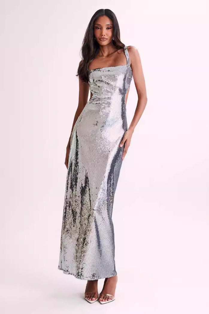 Sexy Backless Slim Spaghetti Strap Sequin Dress