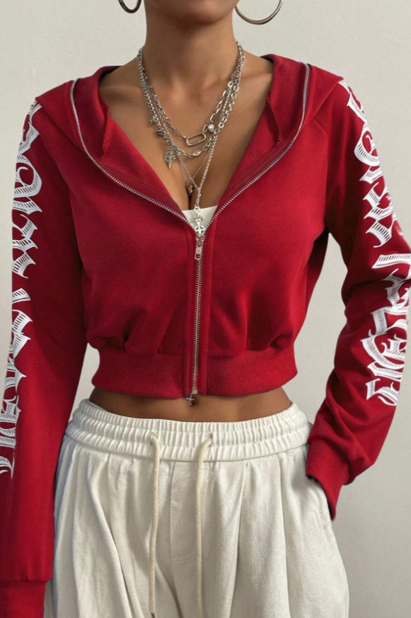Trendy Printed Zipper Hoodie