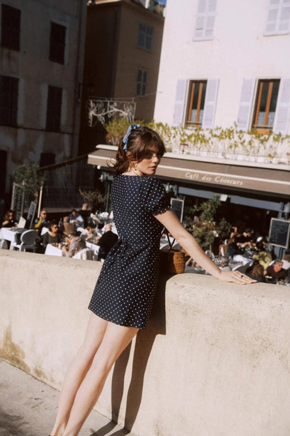 Polka Dot V Neck Mini Work Dress