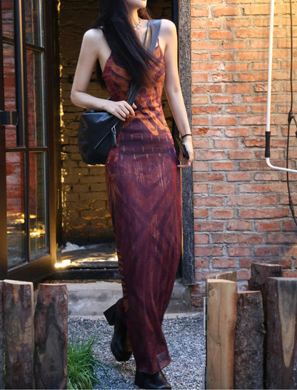 Printed Backless Strap Midi Dress