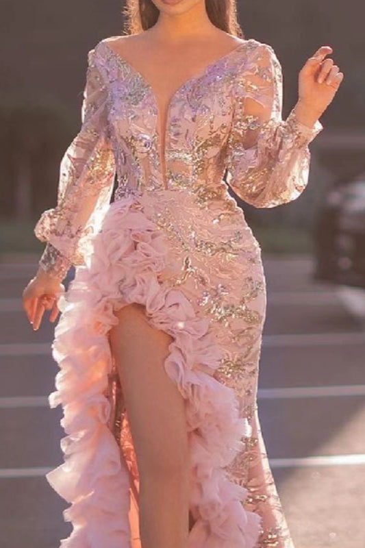 Sheer Train Maxi Party Dress