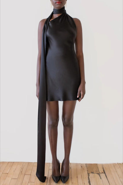 Backless Adjustable Halter Satin Cocktail Dress