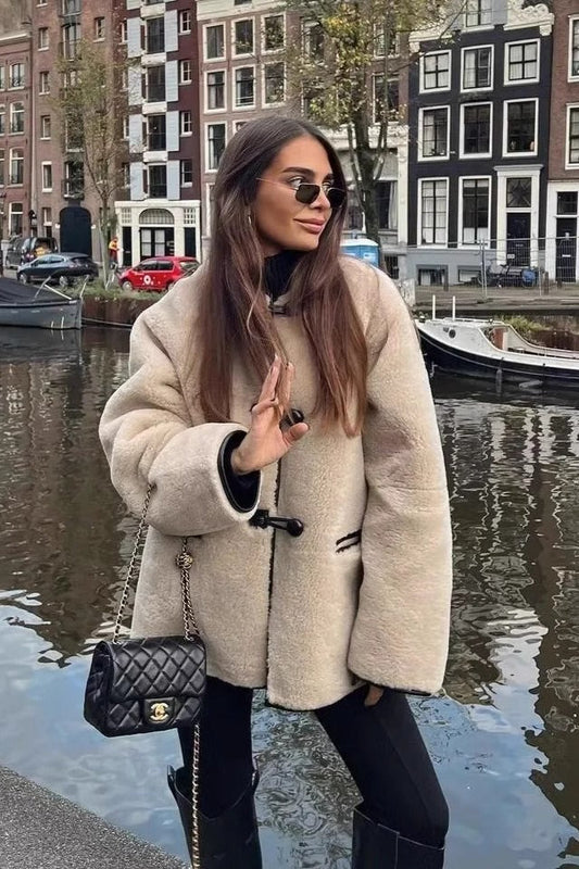 Round Neck Faux Fur Long Coat